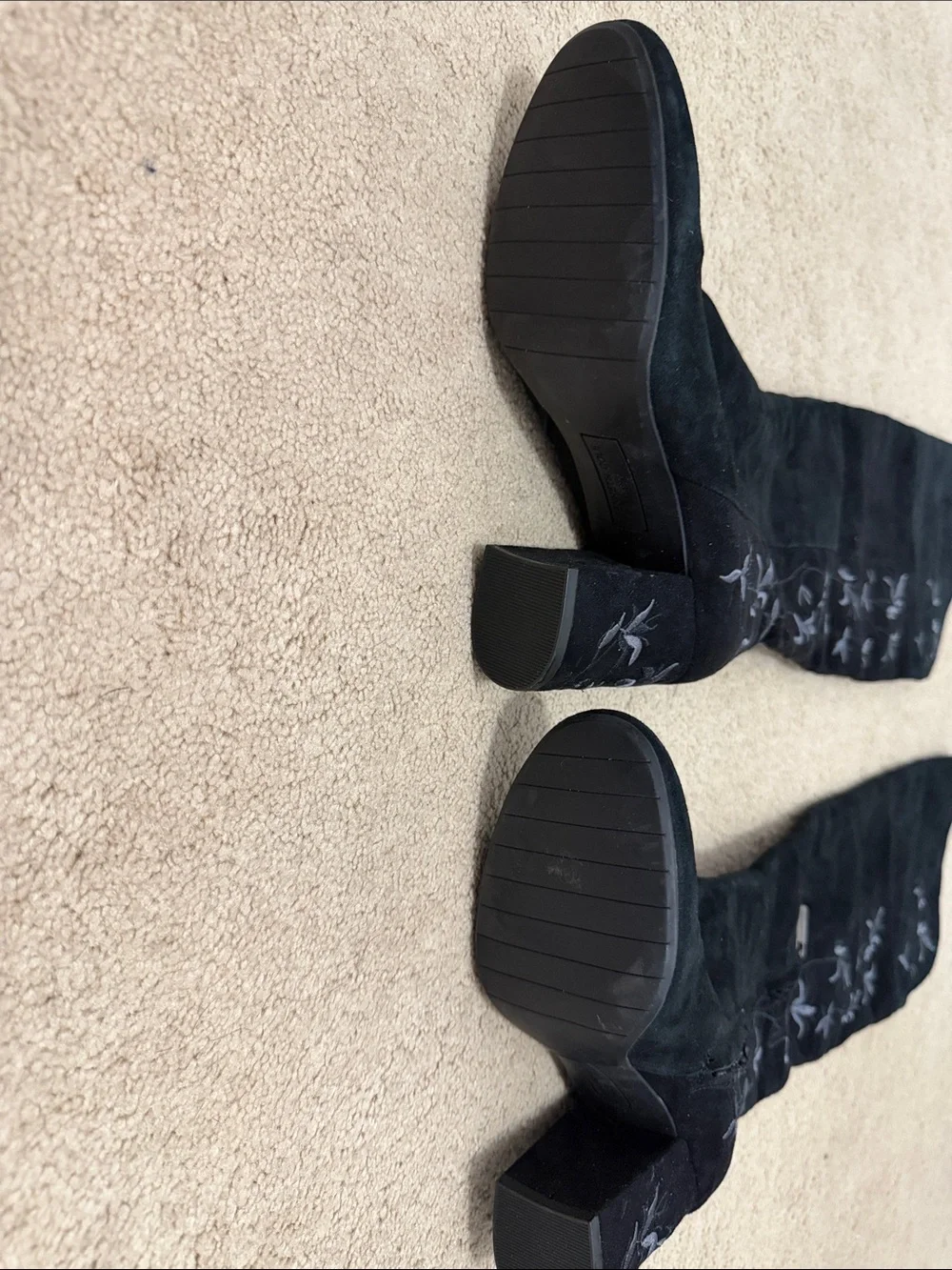 Kenneth Cole Claire Black Suede Embroidered Heel Boots size 6.5 Over the Knee